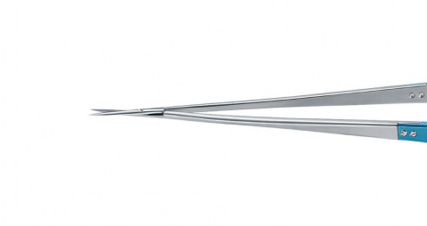 Микроножницы с байонетной ручкой 1 типа, тупым кончиком, плоским лезвием 13,3 мм, прямые, общ. длина 185 мм, рабочая длина 80 мм